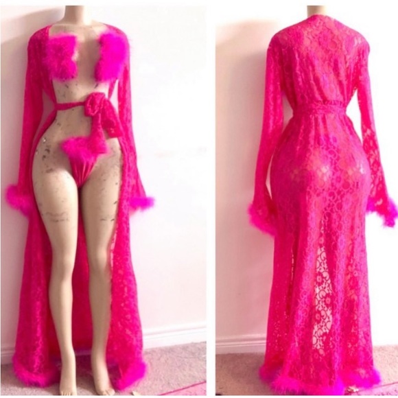 Pink Fur Robe Lingerie Set - Picture 1 of 1
